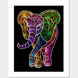 Elephant African Batik Floral Style Posters and Art